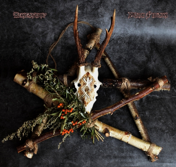Hexenshop Dark Phönix Birkenholz Pentagramm mit einem Rehschädel